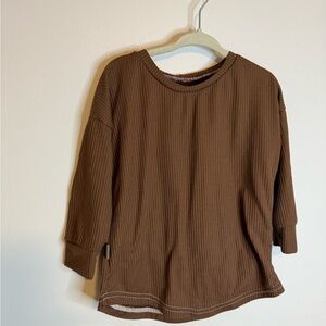 Kids Ribbed Long Sleeve Top in Chocolate Brown
